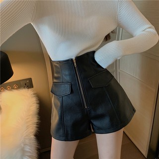 quần shorts da cạp cao kéo khóa , quần sooc da nữ hàng Quảng Châu