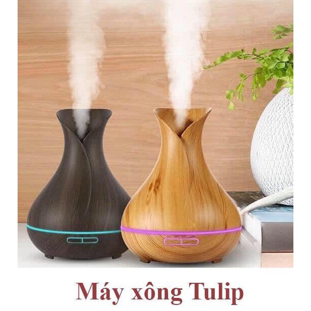 Máy xông tinh dầu hoa Tulip, Máy phun sương khuyếch tán tinh dầu cao cấp AROMA dung tích lớn 550ml kèm remote điều khiển