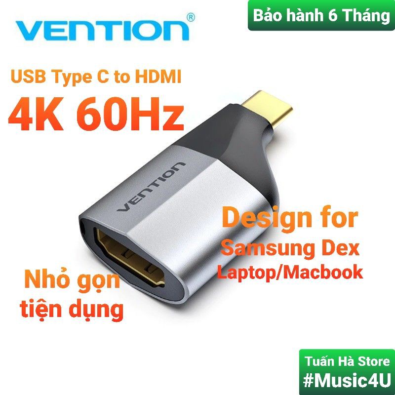 Cổng chuyển Adapter USB Type C sang to HDMI Vention 4K 30Hz 60Hz cho Samsung Dex Laptop Macbook Tuấn Hà Store