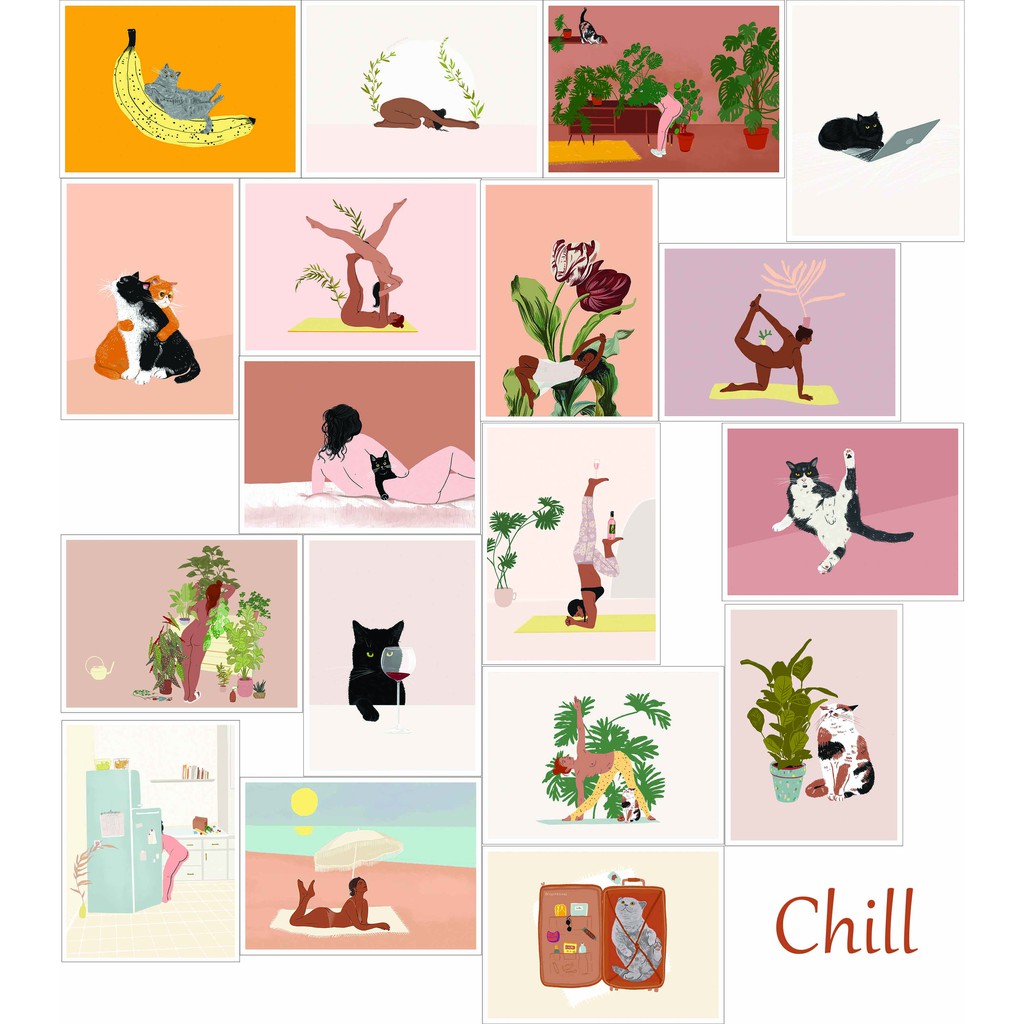 DECAL trang trí CHILL - combo 18 ảnh cắt sẵn 13x18cm