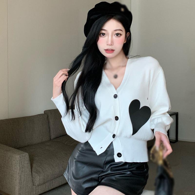 Áo cardigan dệt kim cổ chữ V dáng rộng tay phồng phối nút phong cách Hàn Quốc cho nữ