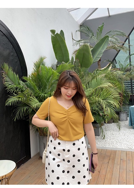 Áo thun gân big size cổ chữ U nhún ngực màu đen, đỏ, xanh size 60-110kg