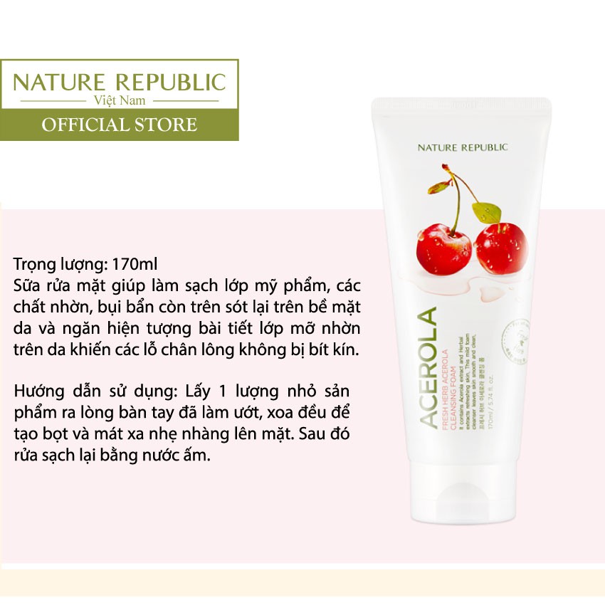 Sữa rửa mặt NATURE REPUBLIC Fresh Herb Acerola Cleansing Foam 170ml | BigBuy360 - bigbuy360.vn