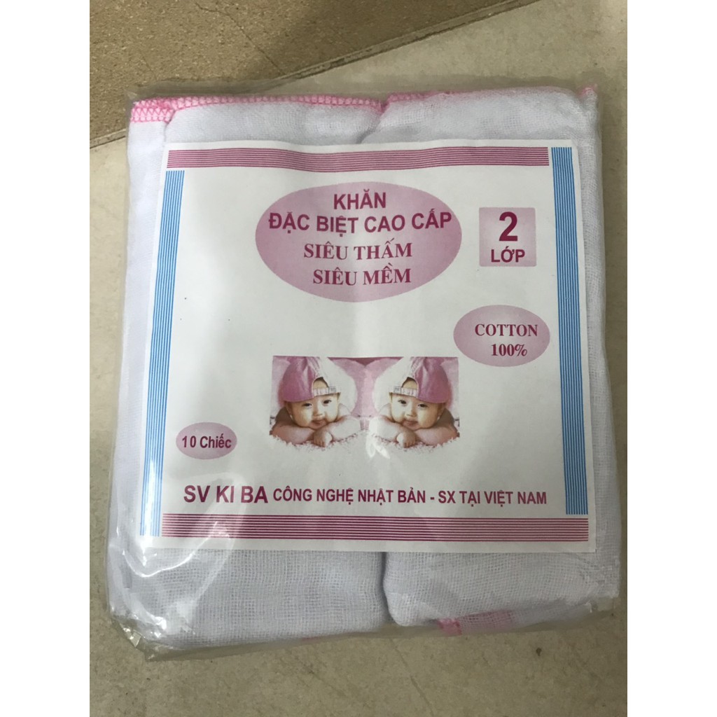 Set 10 khăn xô sữa KiBa SIÊU MỀM THẤM HÚT CỰC TỐT 2 LỚP