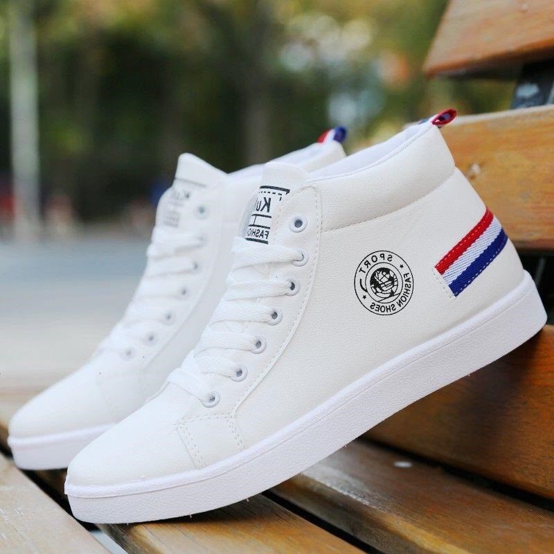 Giày cao cổ nam gót màu thời trang - Giày sneaker nam cổ cao cá tính gót kẻ ngang