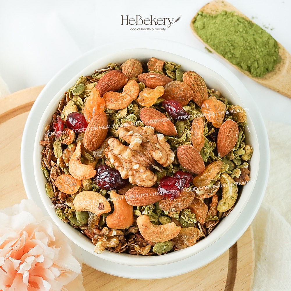 500g Granola Truly Healthy HEBEKERY by HEBE - Ngũ Cốc Dinh Dưỡng Lành Mạnh Tự Nhiên - Vị Matcha