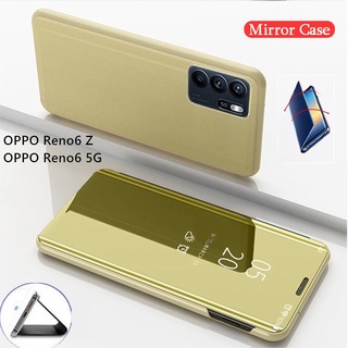 Ốp Gương Cho Oppo Reno 8 Pro Plus 8Pro + Reno8 Reno8Pro 5G Ốp Điện Thoại Da Sang Trọng Flip Cover Smart View Mạ Giá Đỡ Vỏ Chống Sốc