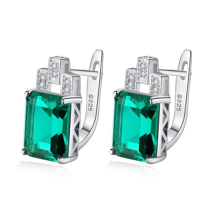 Bông Tai Bạc Nữ S925 B-1457 Đính Đá Màu Xanh Lục-Bảo Ngọc Jewelry