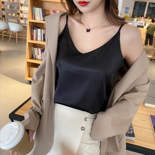Áo sơ mi lụa satin 2 dây phong cách Hàn Quốc cho nữ
