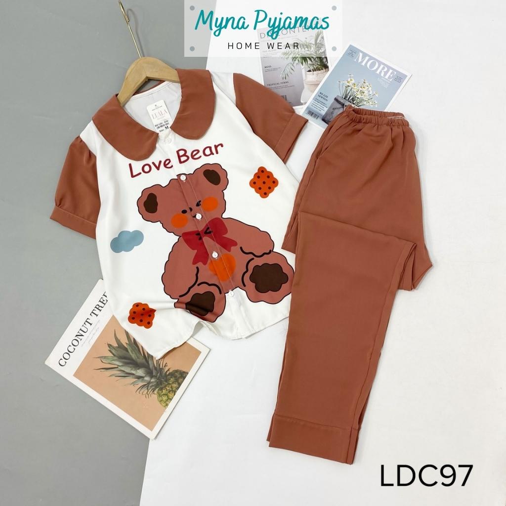 Bộ đồ nữ cổ sen áo tay ngắn quần dài in 5D - MYNA PYJAMAS