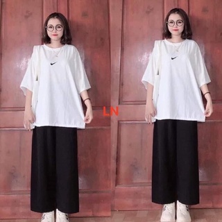 bộ áo thun tay lỡ phom rộng dấu tích + quần đen ống rộng