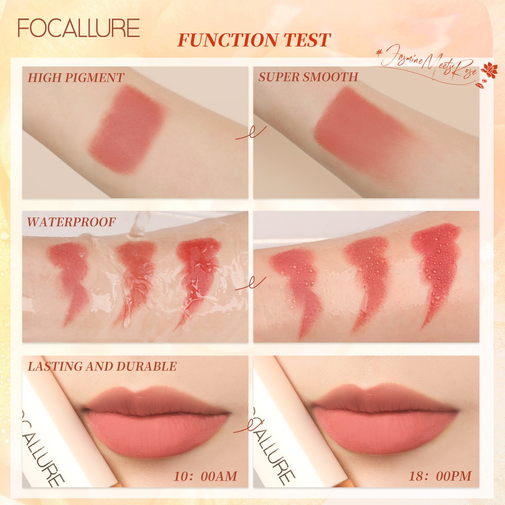 Son môi Focallure Jasmine Meets Rose sắc tố cao kháng nước lâu trôi mịn mượt đôi môi 30g