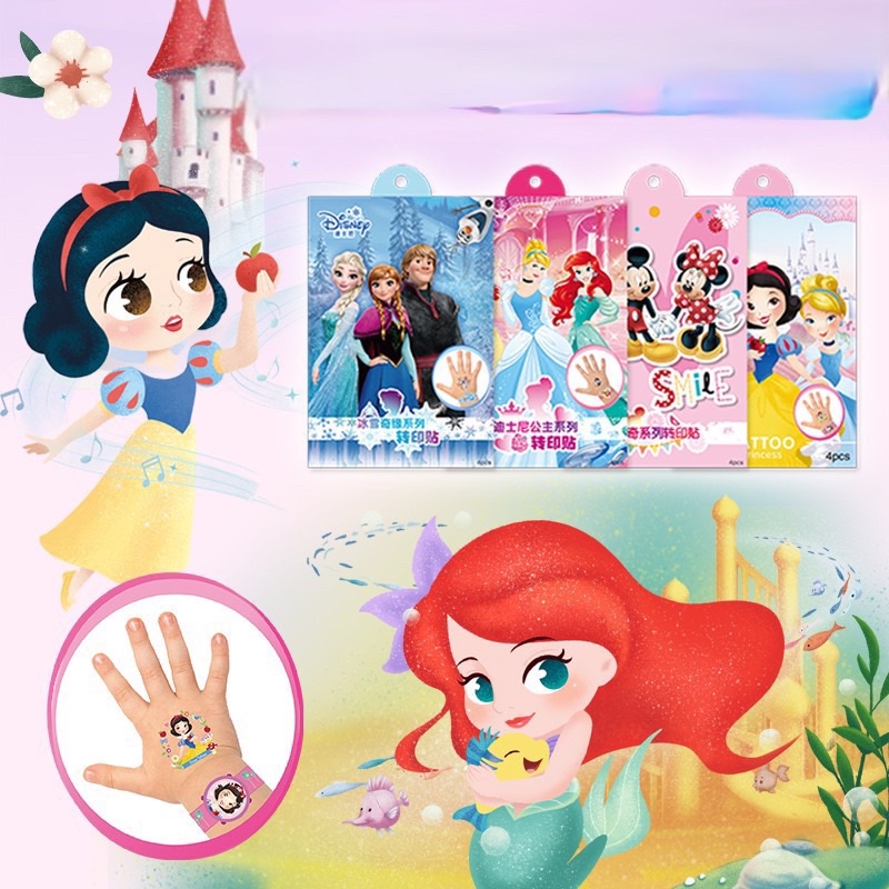 Set 4 Tấm hình xăm dán chống nước cho bé trai và bé gái họa tiết hoạt hình nhiều chủ đề xinh xắn