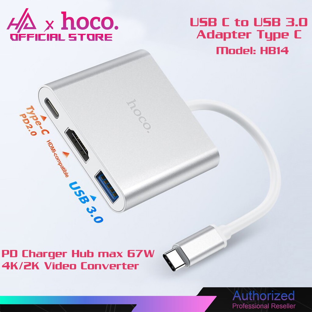 Hub chuyển TYPE-C Sang HDMI, USB 3.0 và TYPE-C PD 67W hỗ trợ Samsung DEX, MAC OS, WINDOWS Hoco HB14