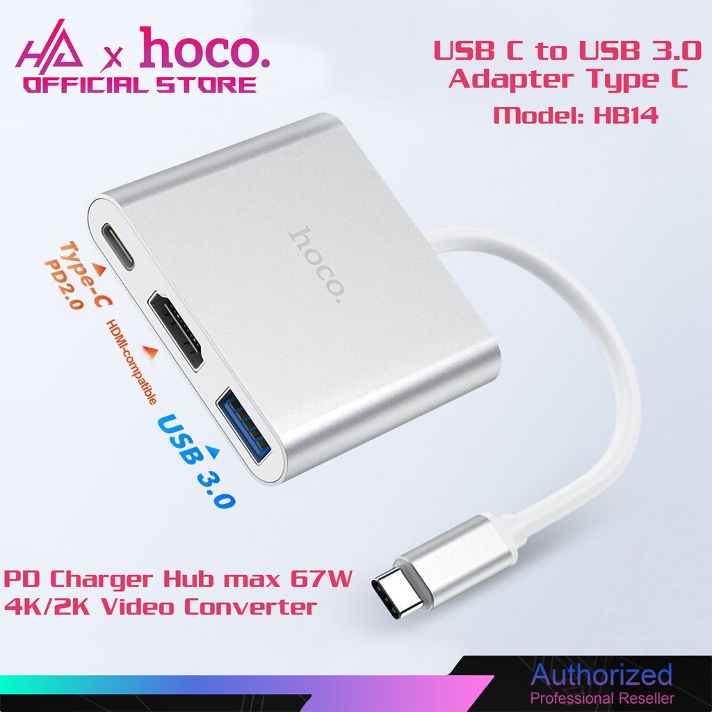 Hub chuyển TYPE-C Sang HDMI, USB 3.0, Ethernet và TYPE-C PD 67W hỗ trợ Samsung DEX, MAC OS, WINDOWS Hoco HB23