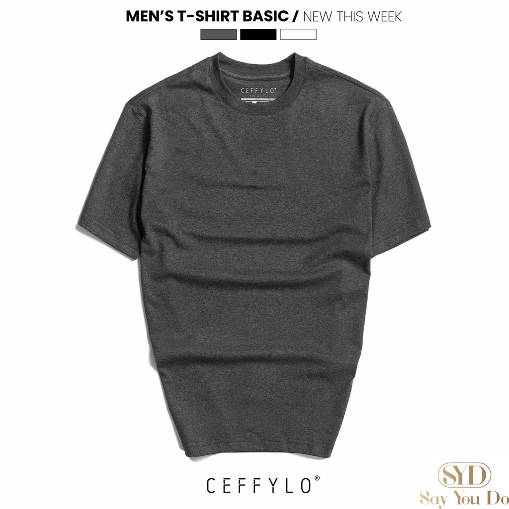 Áo Thun cổ tròn nam CEFFYLO vải Cotton co giãn, dày dặn, form Slimfit T03