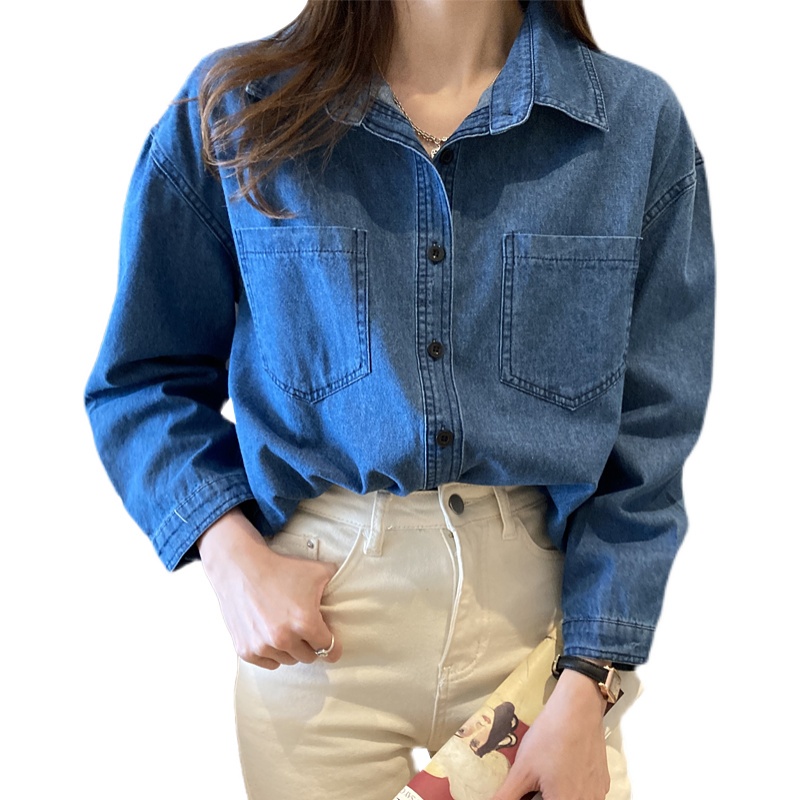 Áo Sơ Mi Denim Tay Dài Dáng Rộng Phong Cách Hàn Quốc Thời Trang Xuân Thu Cho Nữ