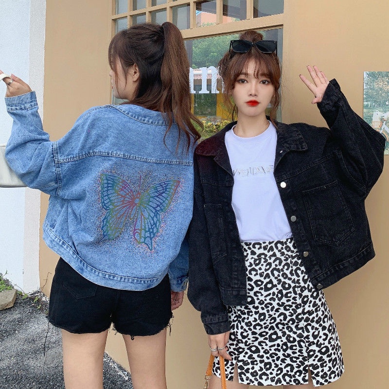 Áo Khoác denim Dáng Rộng In Hạt Cườm Phong Cách Hàn Quốc Thời Trang Mùa Thu Mới Cho