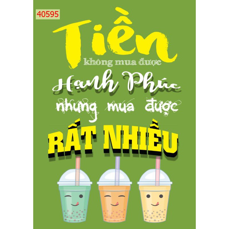 Combo 4 bức tranh 3D trang trí quán trà sữa đã có keo sẵn bóc ra dán