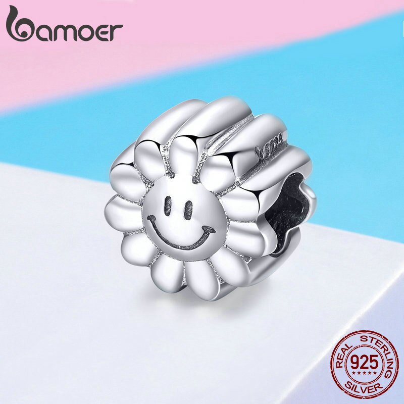 Hạt charm Bamoer SCC901 bằng bạc 925 hình hoa hướng dương dùng xỏ vòng tay thủ công