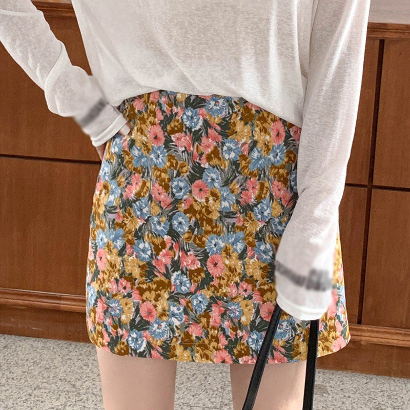 Chân Váy Hoa Lưng Cao Phong Cách Retro Xinh Xắn Cho Nữ