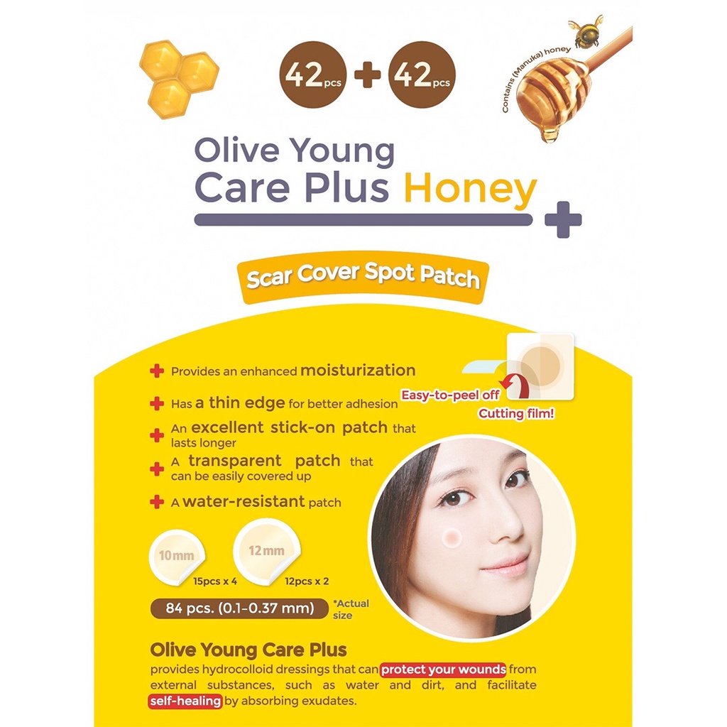 Set 102 miếng dán điều trị mụn hiệu quả Olive Young Care Plus Scar Cover Spot Patch / Heney / Big - Acne Patch