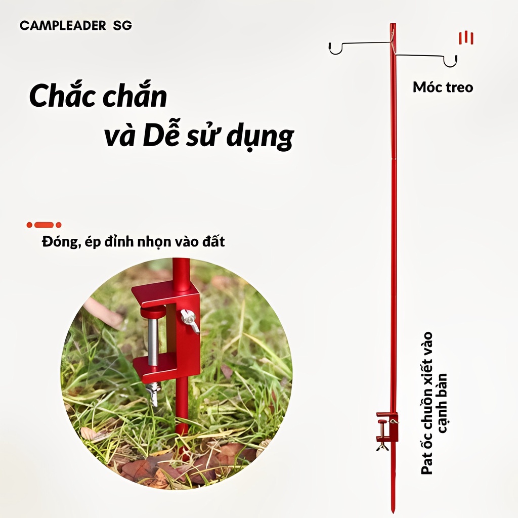 Cây treo đèn xếp gọn 116 cắm đất và gắn cạnh bàn - Campleader SG