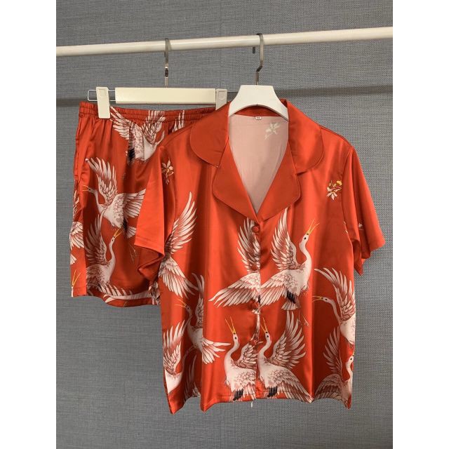 Bộ Pijama Hạc Lụa Áo Cộc Quần Đùi
