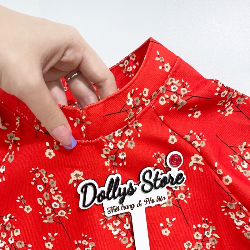 SET ÁO DÀI HOA NHÍ ĐỎ, QUẦN LỤA TRẮNG CHO BÉ 14-18kg