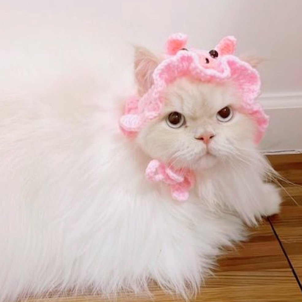 Mũ/nón móc len cosplay heo hồng dễ thương cho chó mèo