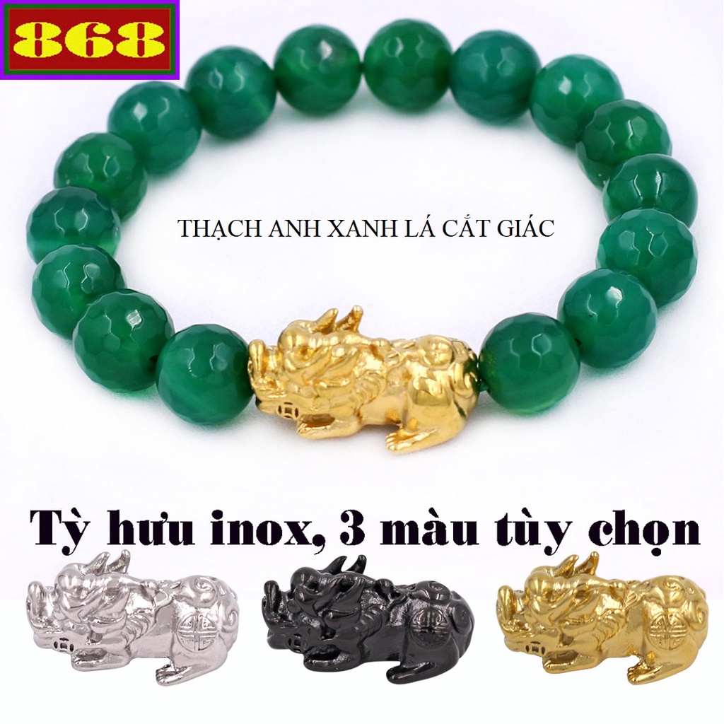 Vòng Tay Chuỗi Hạt Đá Xanh lá 10 ly - Chuỗi tay Tỳ hưu Inox bình an, may mắn VTTAXLTHVHB10 - Hợp mệnh Mộc, Hỏa