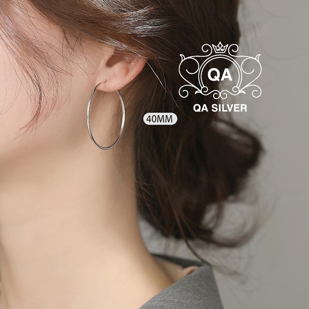 Khuyên tai bạc tròn bản to bông bạc nữ trơn big size chốt lẫy S925 HOOP Silver Earrings QA SILVER EA170401