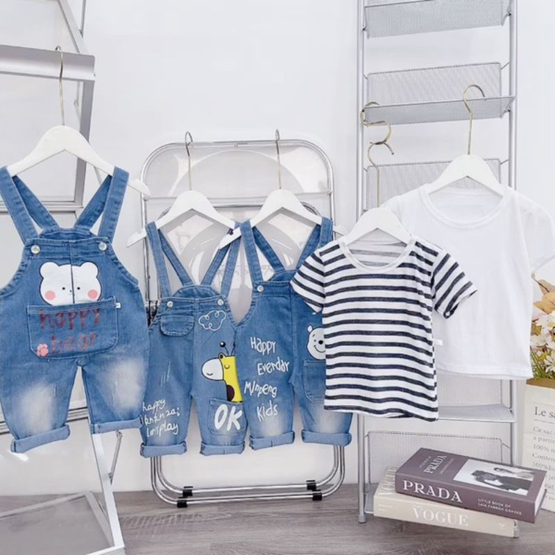 Yếm jean trẻ em. Yếm bò mềm cho bé thoải mái ( TẶNG áo thun)