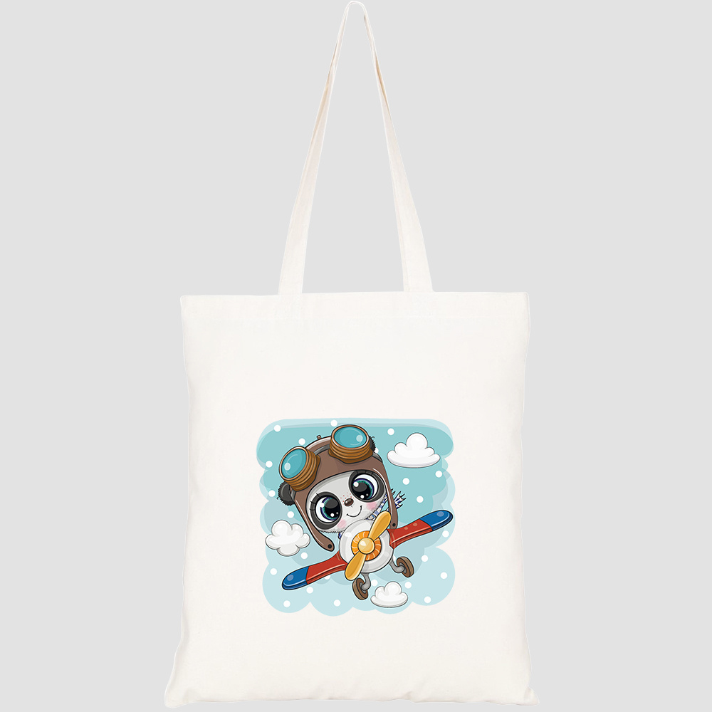 Túi vải tote canvas HTFashion in hình cute cartoon panda flying on HT494