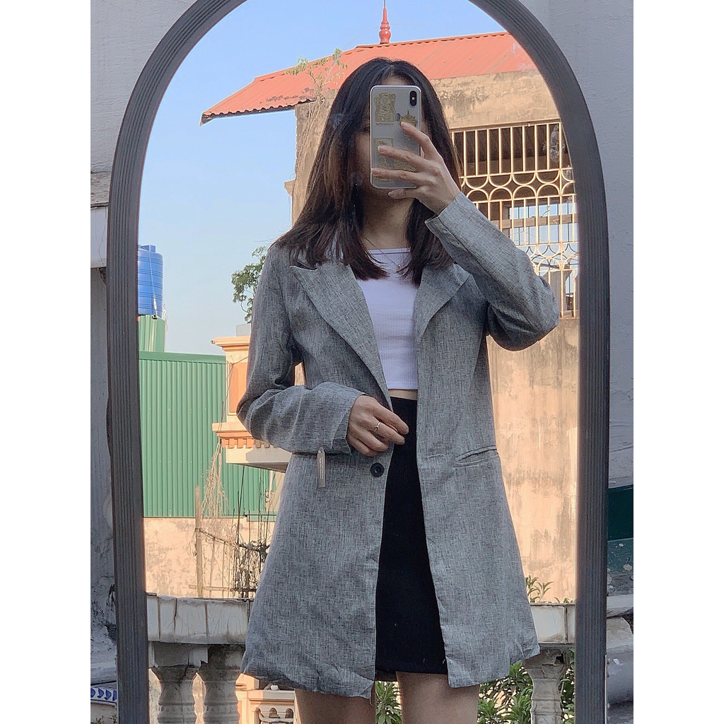 VEST dáng dài xám một cúc (Ảnh thật )