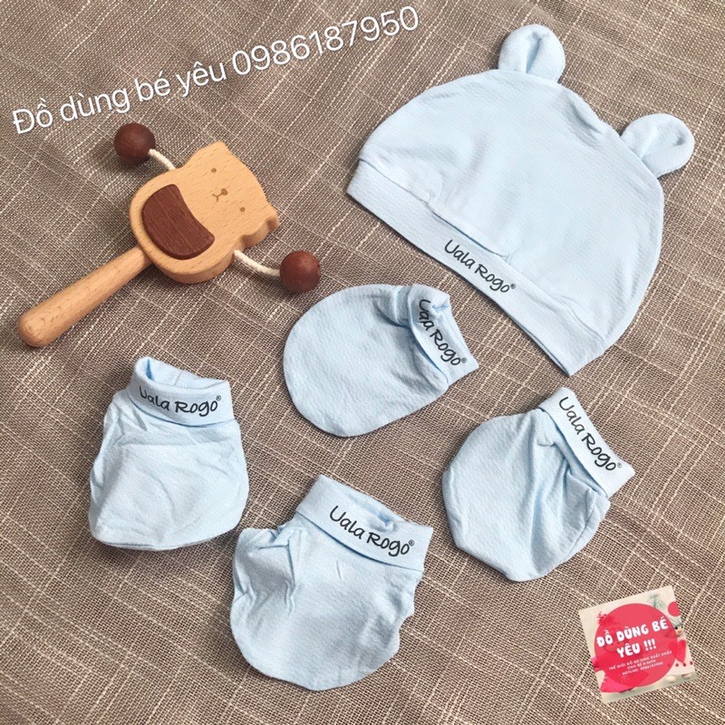 Set bao tay bao chân, mũ sơ sinh mềm mại Uala Rogo [ babyboo]