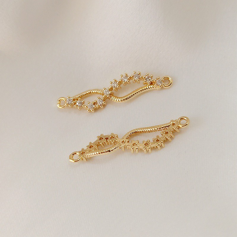 [Little Blu] Set 8 Cặp Dây Chuyền Nơ Xoắn Dài Mạ Vàng 14K Đính Đá Zircon DIY