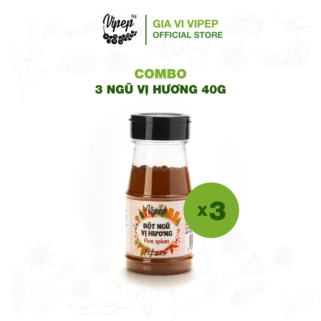 Bột ngũ vị hương Vipep 40g (hoa tiêu, đinh hương, quế, hoa hồi, hạt thì là)  - gia vị tẩm ướp thượng hạng set 3 hũ