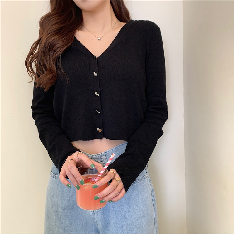 Áo Dệt Kim Nữ Tay Dài Cổ Chữ V Phong Cách Hàn Quốc