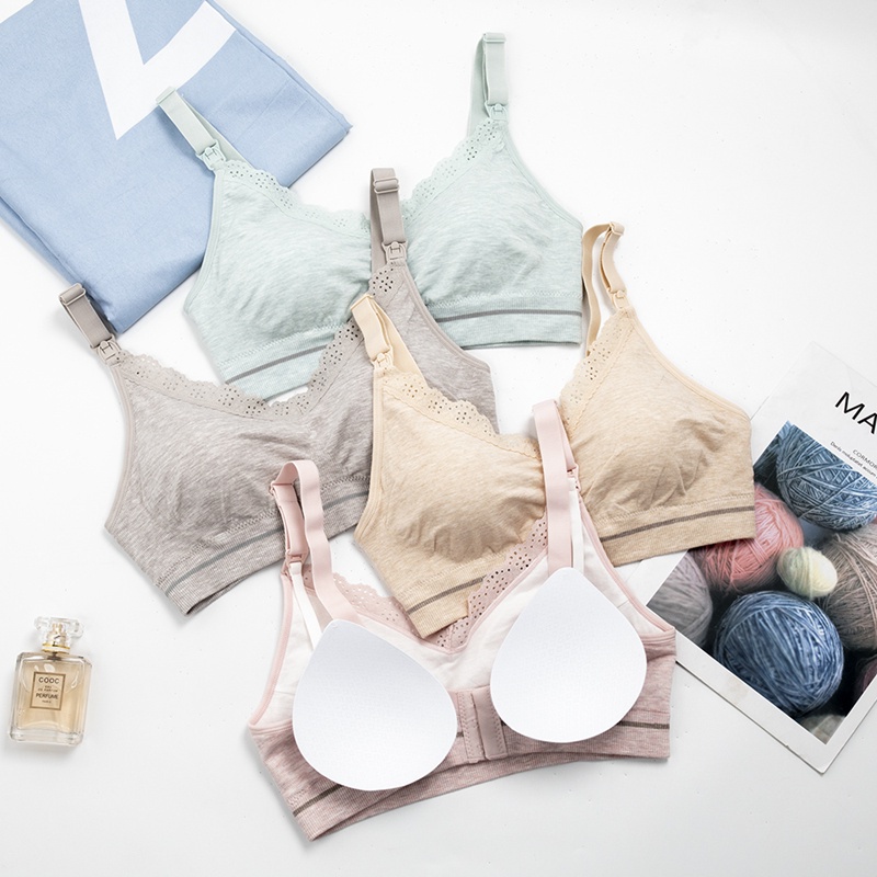 Áo Ngực Cotton Không Gọng Có Đệm Nâng Ngực Cho Mẹ Cho Bé Bú Sữa