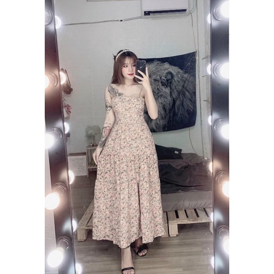 Đầm maxi hai dây dáng suông dài hoạ tiết hoa nhí nữ tính nhẹ nhàng
