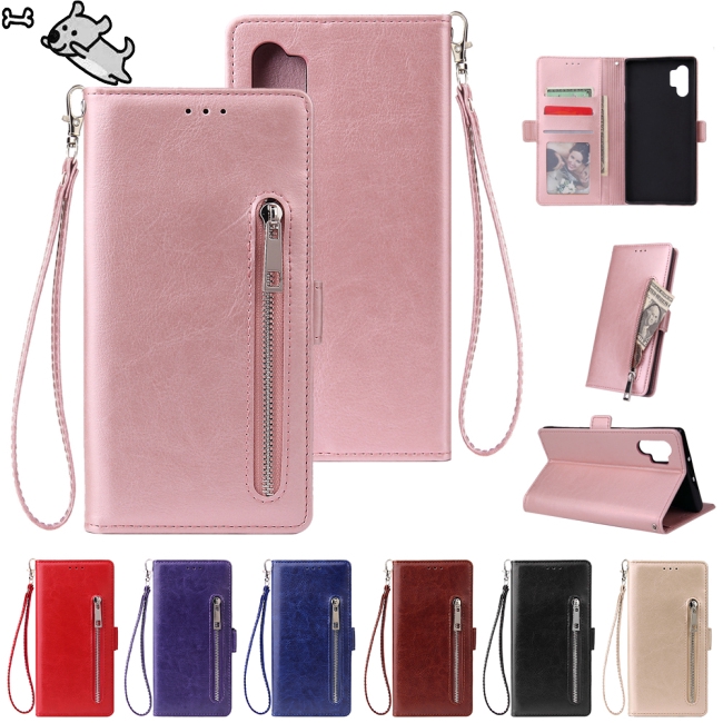 For Samsung NOTE 10 plus Solid Color PU Leather Zipper Wallet Double Buckle Protective Case with