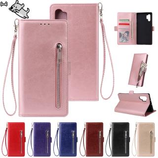For Samsung NOTE 10 plus Solid Color PU Leather Zipper Wallet Double Buckle Protective Case with