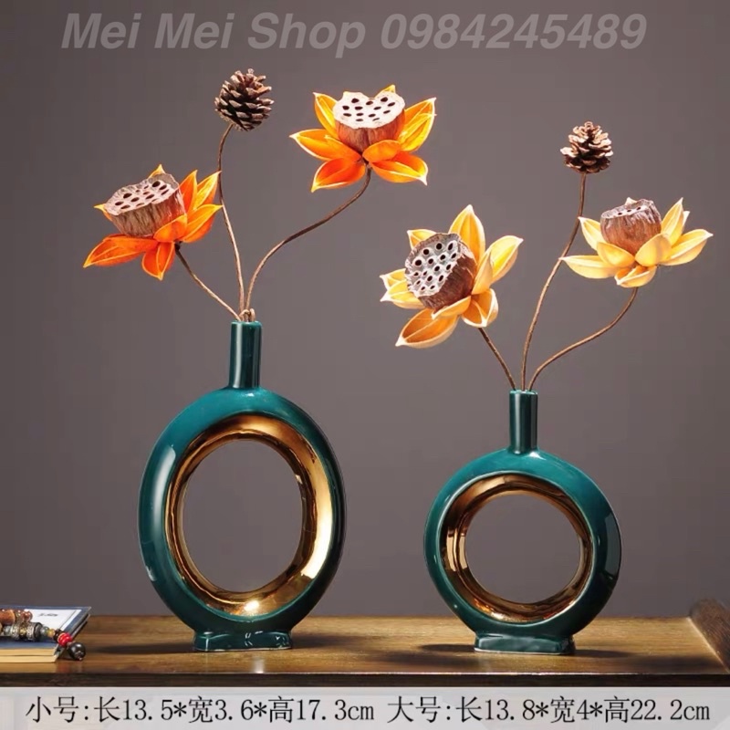 Bộ bình gốm Lọ cắm hoa Bình bông màu xanh Bắc Âu decor cao cấp