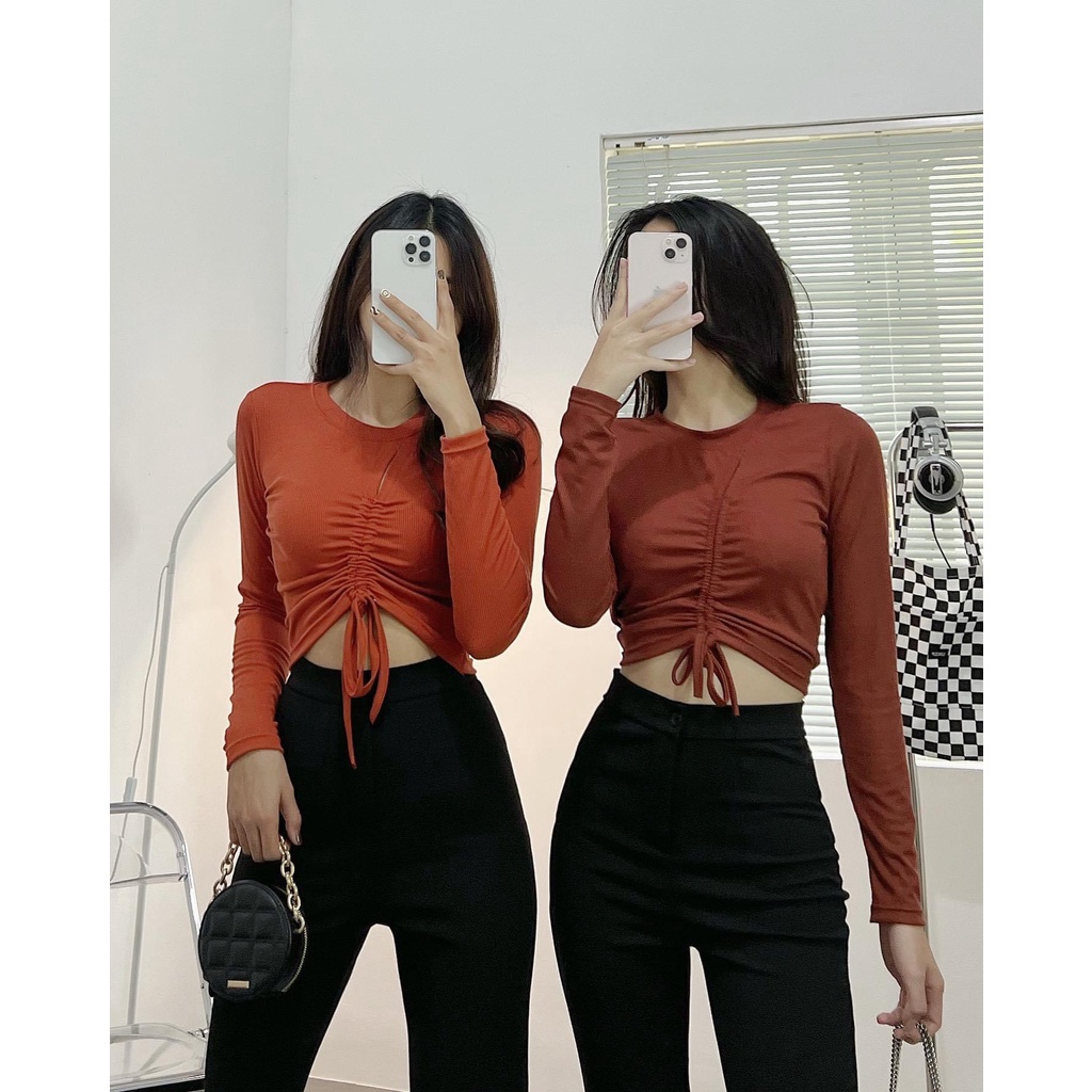 Áo croptop HHVINTAGE kiểu khoét, rút dây