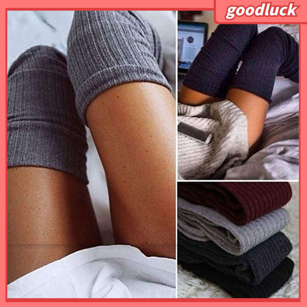 Vớ Dài Đan Móc Chất Liệu Cotton Mềm Mại Dày Dặn Giữ Ấm Mùa Đông Cho Nữ
