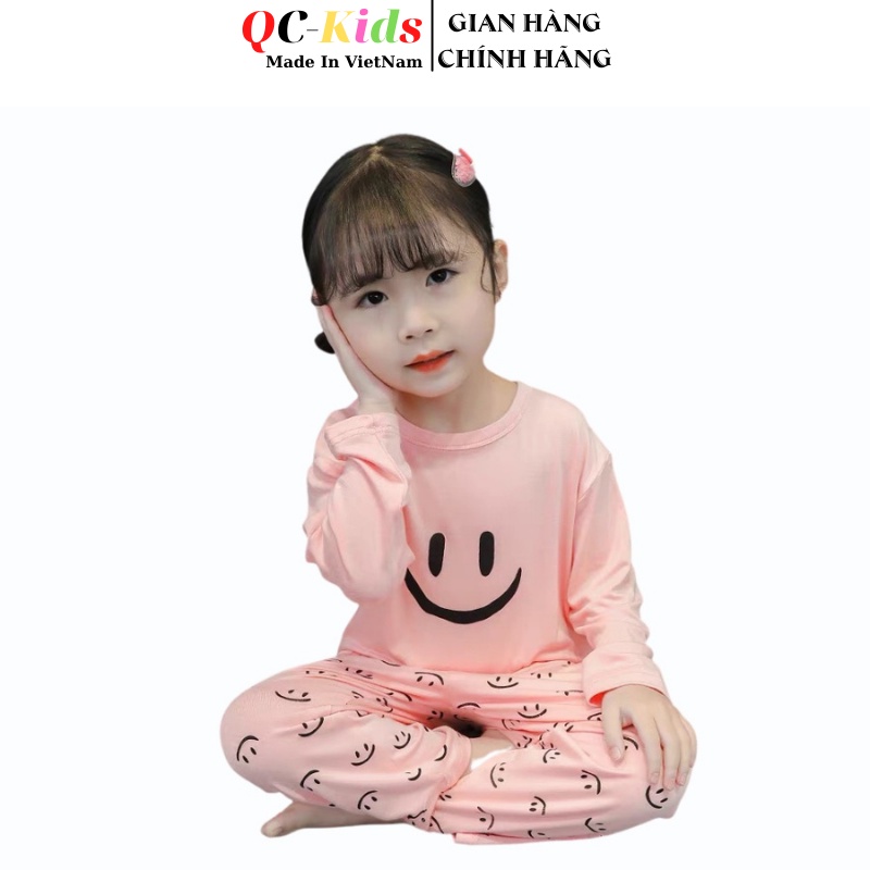 Bộ quần áo thu đông dài tay trẻ em in hình icon mặt cười chất cotton cho bé trai và gái 8-18kg