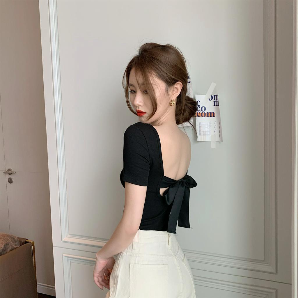 Áo Hai Dây Hở Lưng Phối Nơ Xinh Xắn Theo Phong Cách Retro Dành Cho Nữ