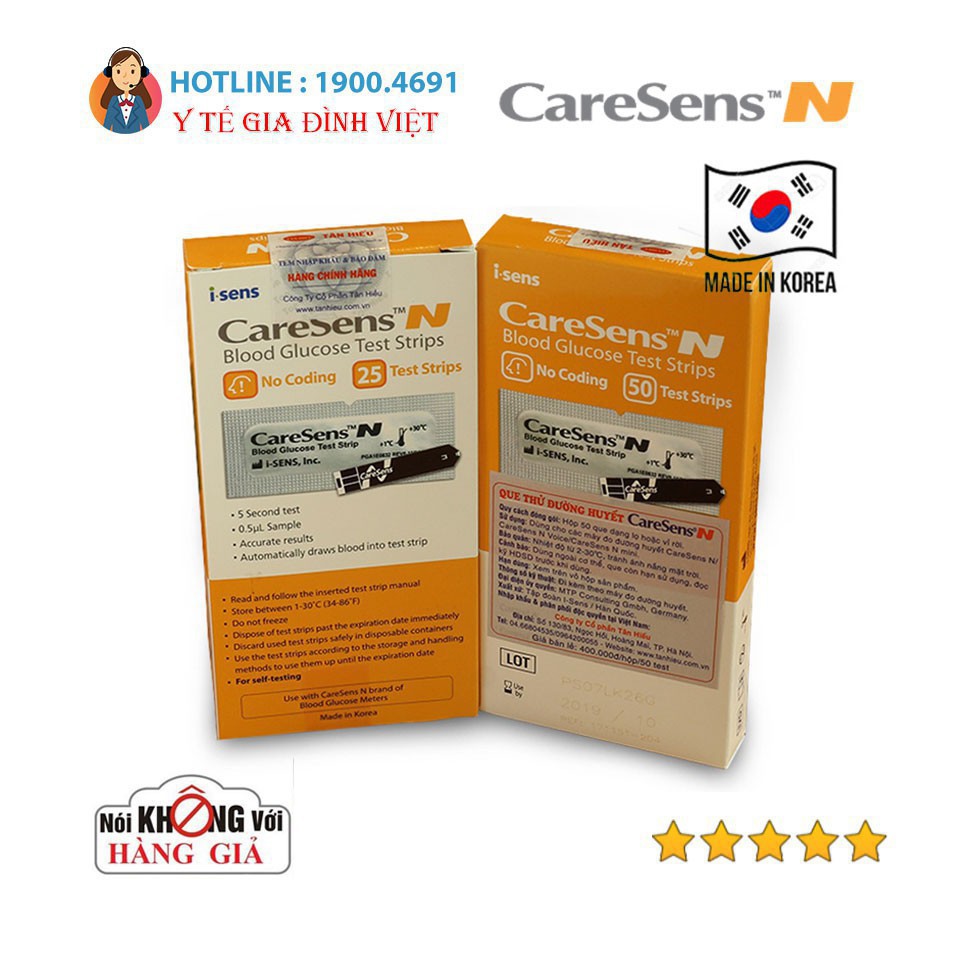 Hộp 25 Que thử đường huyết Caresens N - Que thử tiểu đường