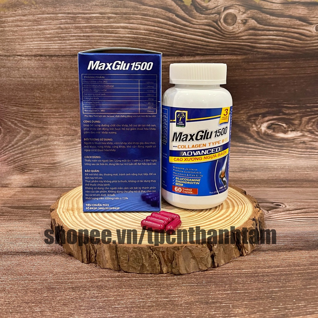 Viên uống MAXGLU 1500 bổ xung glucosamine hỗ trợ xương khớp – Hộp 60 viên
